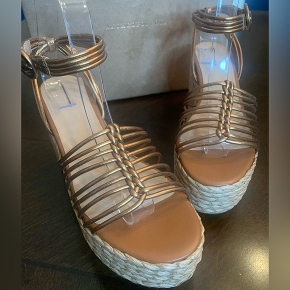 💫HP‼️💫 NIB ANTHROPOLOGIE Maeve Raffia Platform Heels in Bronze, Size 38 (US 7.5) - Picture 4 of 11